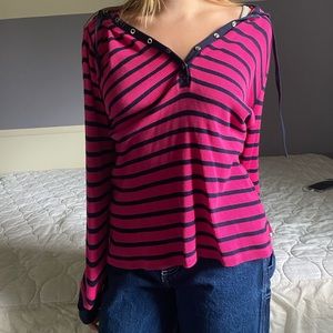 Lightweight cotton Ralph Lauren Vintage pink and navy striped hoodie 💗